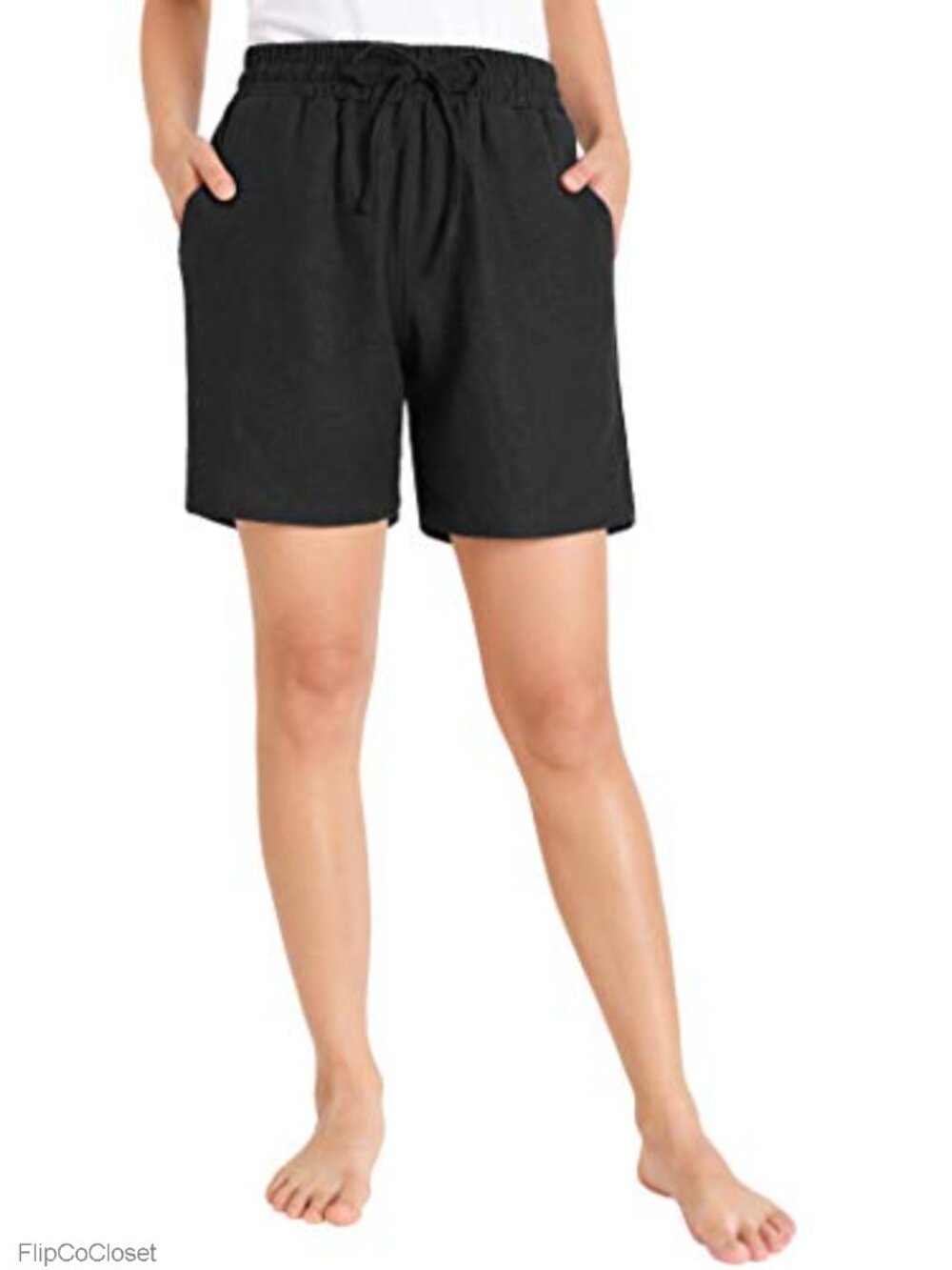 Pull On Linen Shorts with Pockets Elastic Waist Drawstring Lounge